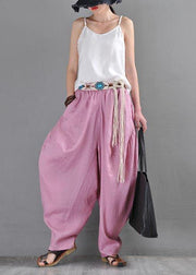 French Pink Purple Cotton Linen Casual Harem Pants Summer - bagstylebliss