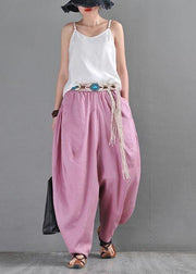 French Pink Purple Cotton Linen Casual Harem Pants Summer - bagstylebliss