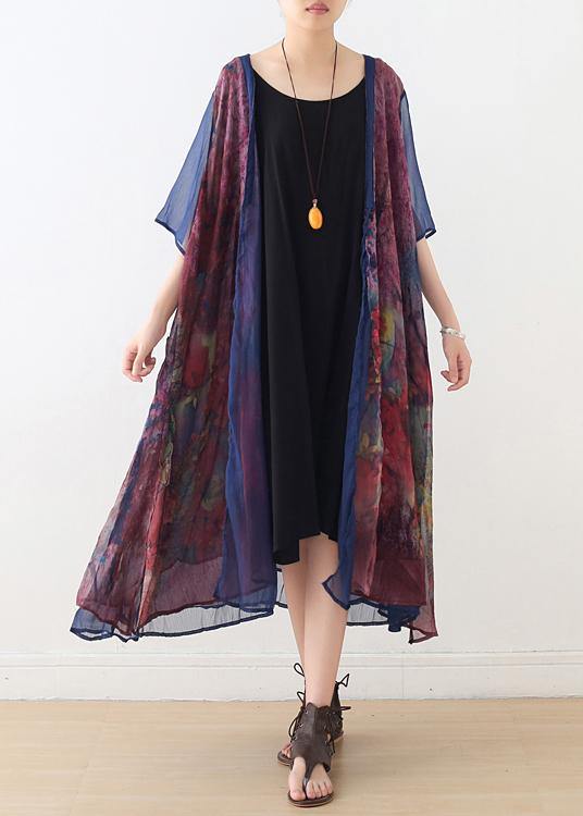 French Print Batwing Sleeve Long Cardigan - bagstylebliss