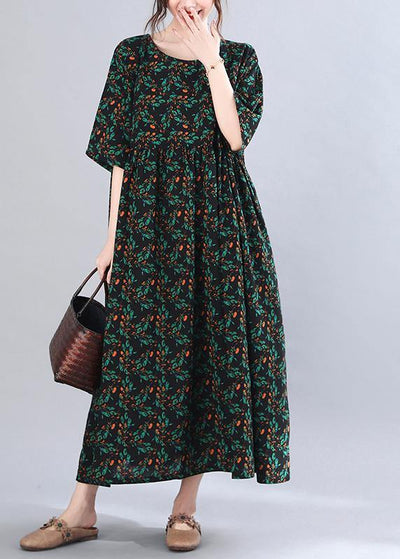 French Print Batwing Sleeve Oversize Summer Cotton Dress - bagstylebliss