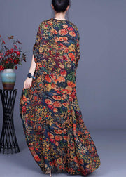 French Print O-Neck long sleeve Silk Dresses Summer - bagstylebliss