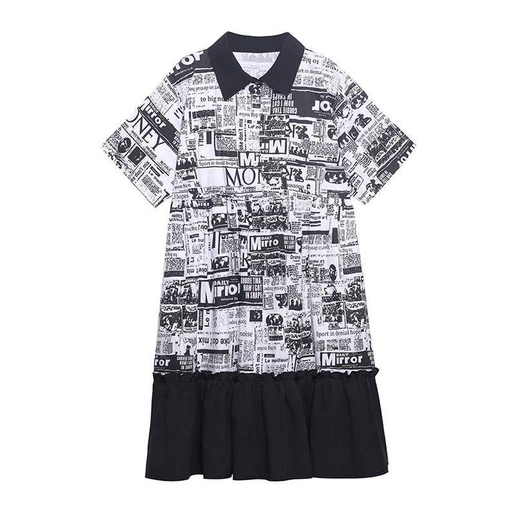 French Print Patchwork Cotton Turn-down Collar Summer Dresses - bagstylebliss