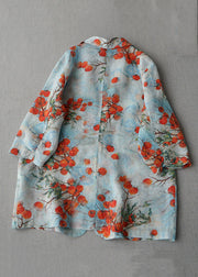 French Print Peter Pan Collar Pockets Cotton Coat Spring