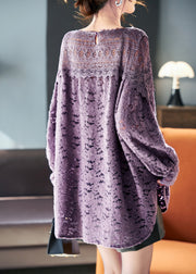 French Purple Hollow Out Patchwork Lace Shirt Spring