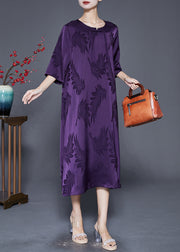 French Purple Tasseled Print Silk Maxi Dresses Summer