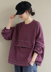 French Purple Tops Women Blouses O Neck Patchwork Silhouette Spring Blouses - bagstylebliss