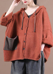 French Red Pockets Casual Sweater Coat - bagstylebliss