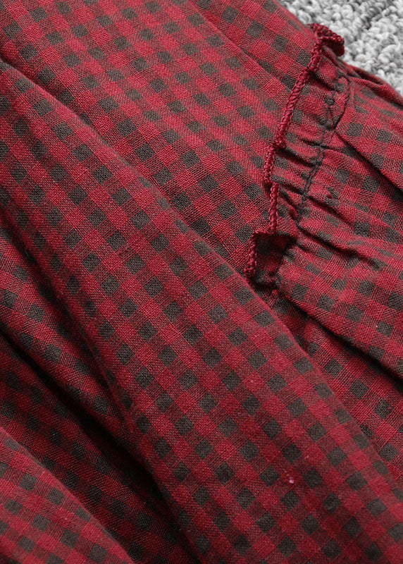 French Red drawstring Asymmetrical Patchwork Skirt Spring