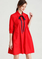 French Red elegant slim fit Summer Cotton Half Sleeve Party Dress - bagstylebliss