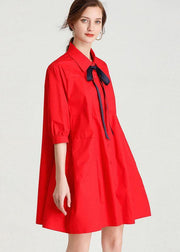 French Red elegant slim fit Summer Cotton Half Sleeve Party Dress - bagstylebliss