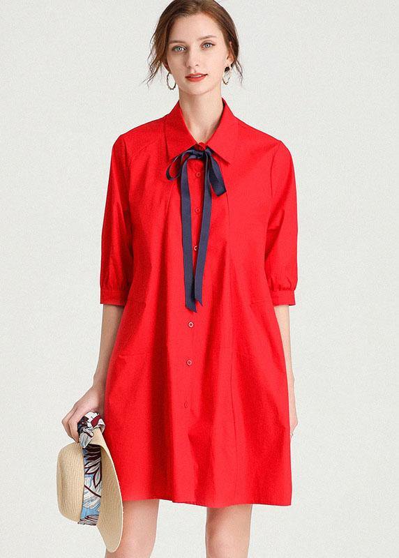 French Red elegant slim fit Summer Cotton Half Sleeve Party Dress - bagstylebliss