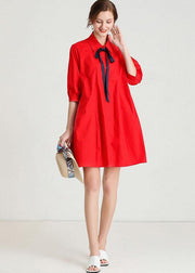 French Red elegant slim fit Summer Cotton Half Sleeve Party Dress - bagstylebliss