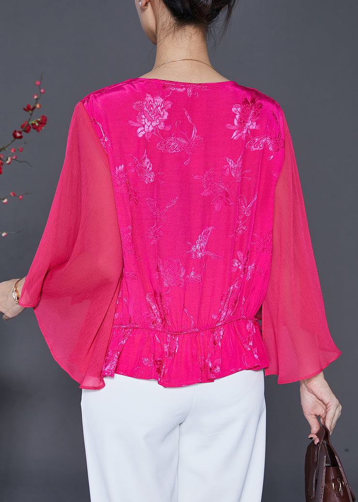 French Rose Embroidered Patchwork Silk Blouses Cloak Sleeves