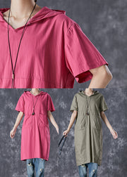 French Rose Hooded Pockets Cotton Sweatshirts Dress Summer