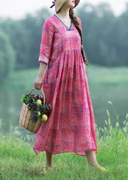 French Rose Print Clothes Women V Neck Patchwork Maxi Spring Dress - bagstylebliss