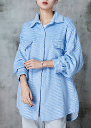 French Sky Blue Oversized Pockets Corduroy Coat Outwear Spring