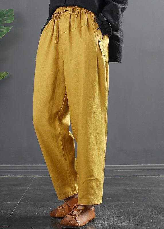 French Spring Wide Leg Pants Unique Yellow Inspiration Elastic Waist Wild Pants - bagstylebliss