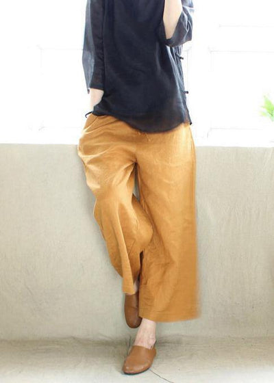 French Spring Women Pants Plus Size Yellow Design Elastic Waist Pockets Wild Pants - bagstylebliss