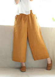 French Spring Women Pants Plus Size Yellow Design Elastic Waist Pockets Wild Pants - bagstylebliss