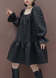 French Square Collar Patchwork Spring Tunic Sewing Black Flower Dress - bagstylebliss