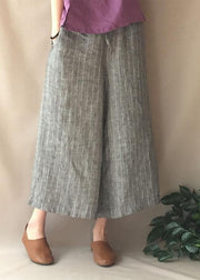 French Summer Women Pants Vintage Gray Striped Fabrics Pockets Pant - bagstylebliss