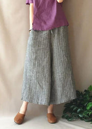 French Summer Women Pants Vintage Gray Striped Fabrics Pockets Pant - bagstylebliss