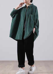 French Tea Green Bubikragen Taschen Button Fall Top Langarm