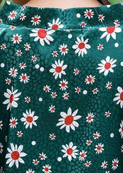 French Green Daisy Print Summer Dress Long Caftan Sundress - bagstylebliss