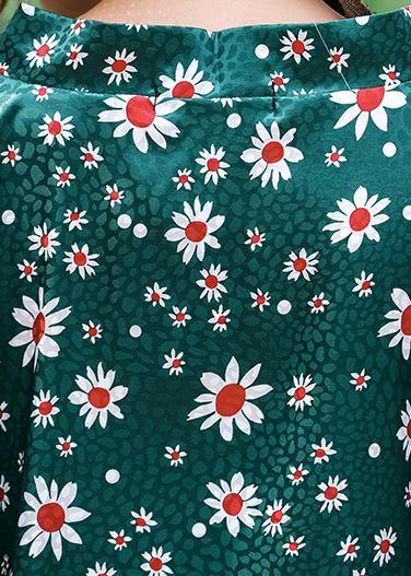 French Green Daisy Print Summer Dress Long Caftan Sundress - bagstylebliss