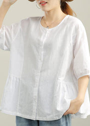 French White Brief Casual Linen Summer Blouse Top - bagstylebliss