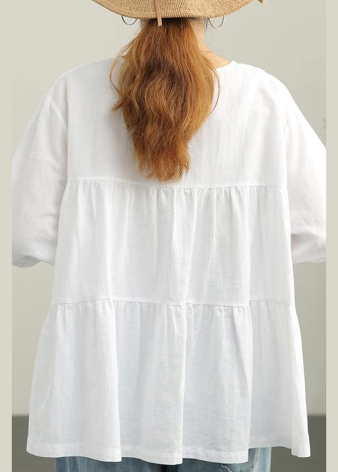 French White Brief Casual Linen Summer Blouse Top - bagstylebliss