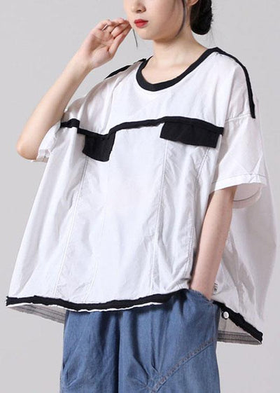 French White Cotton Shirt Tops Summer Short Sleeve - bagstylebliss