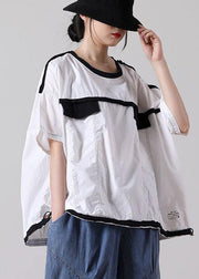 French White Cotton Shirt Tops Summer Short Sleeve - bagstylebliss