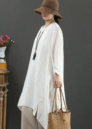 French White Embroidery Quilting Clothes O Neck Low High Design Long Spring Dress - bagstylebliss