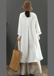 French White Embroidery Quilting Clothes O Neck Low High Design Long Spring Dress - bagstylebliss