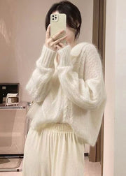 French White Peter Pan Collar Ma Hai Mao Knit Sweaters Spring