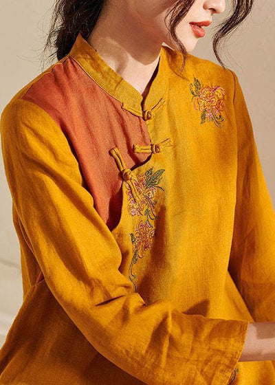 French Yellow Oriental Side Open Summer Linen Top - bagstylebliss