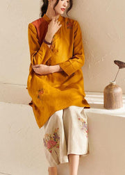 French Yellow Oriental Side Open Summer Linen Top - bagstylebliss