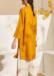 French Yellow Oriental Side Open Summer Linen Top - bagstylebliss