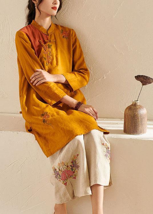 French Yellow Oriental Side Open Summer Linen Top - bagstylebliss