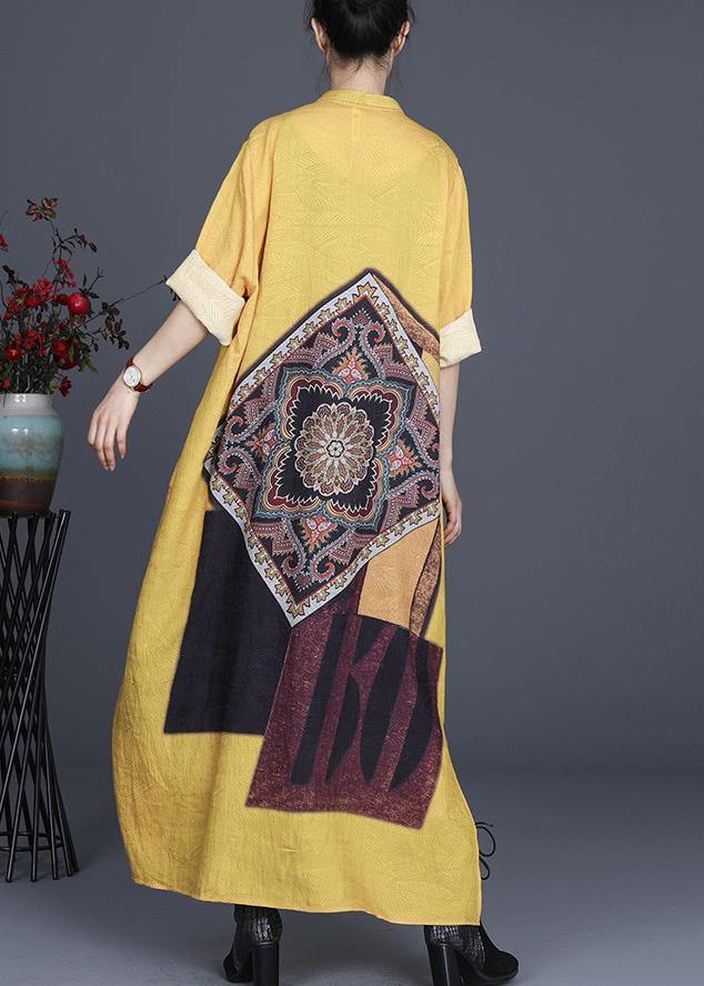 French Yellow Silk Long Spring Dress - bagstylebliss