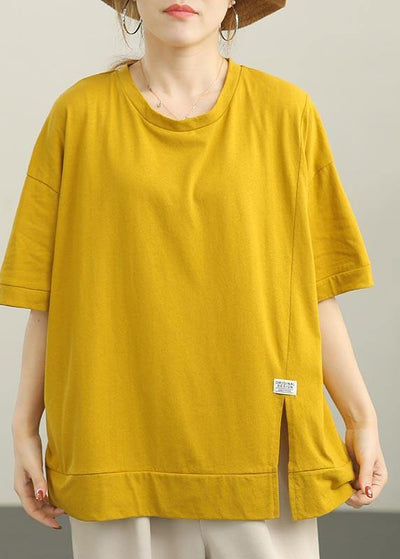 French Yellow short sleeve Cotton Summer Tops - bagstylebliss