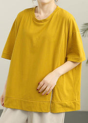 French Yellow short sleeve Cotton Summer Tops - bagstylebliss