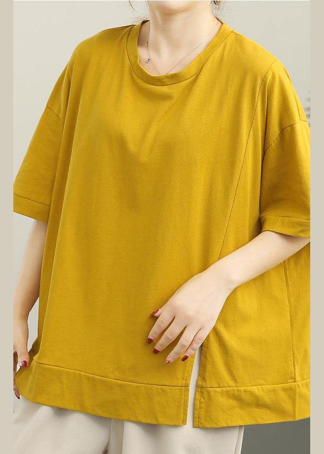 French Yellow short sleeve Cotton Summer Tops - bagstylebliss