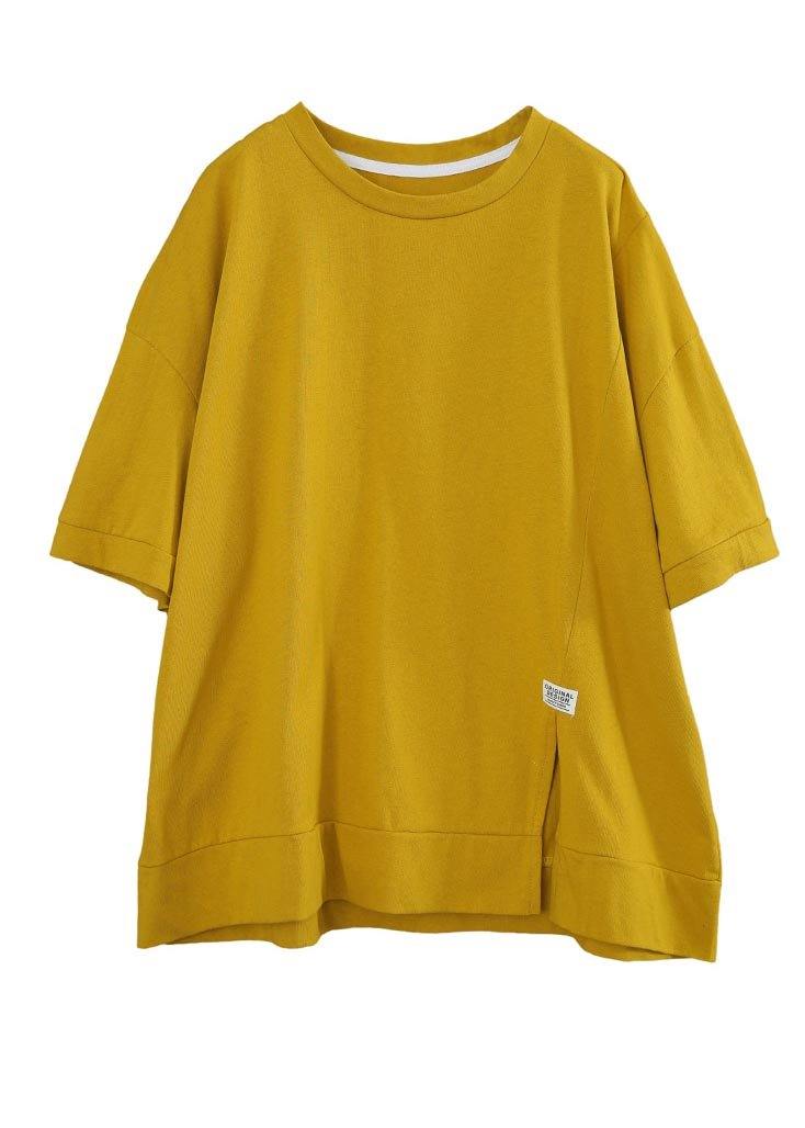 French Yellow short sleeve Cotton Summer Tops - bagstylebliss