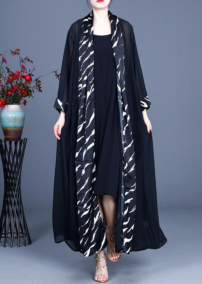 French Zebra pattern Summer Silk Patchwork Cardigans Long - bagstylebliss