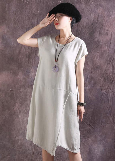 French asymmetric hem Cotton tunics for women design nude Dress summer - bagstylebliss