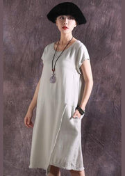 French asymmetric hem Cotton tunics for women design nude Dress summer - bagstylebliss