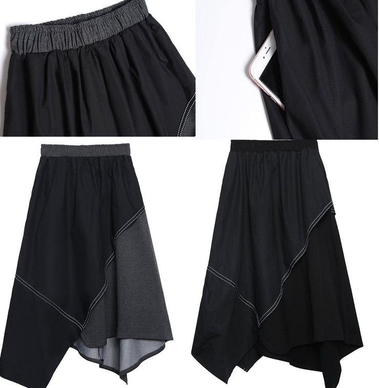 French black asymmetric elastic waist skirt - bagstylebliss