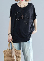 French black blended crane tops o neck loose summer tops - bagstylebliss